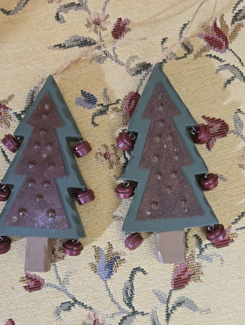 Source Unknown Green and Brown Rustic Tree Bell Ornaments